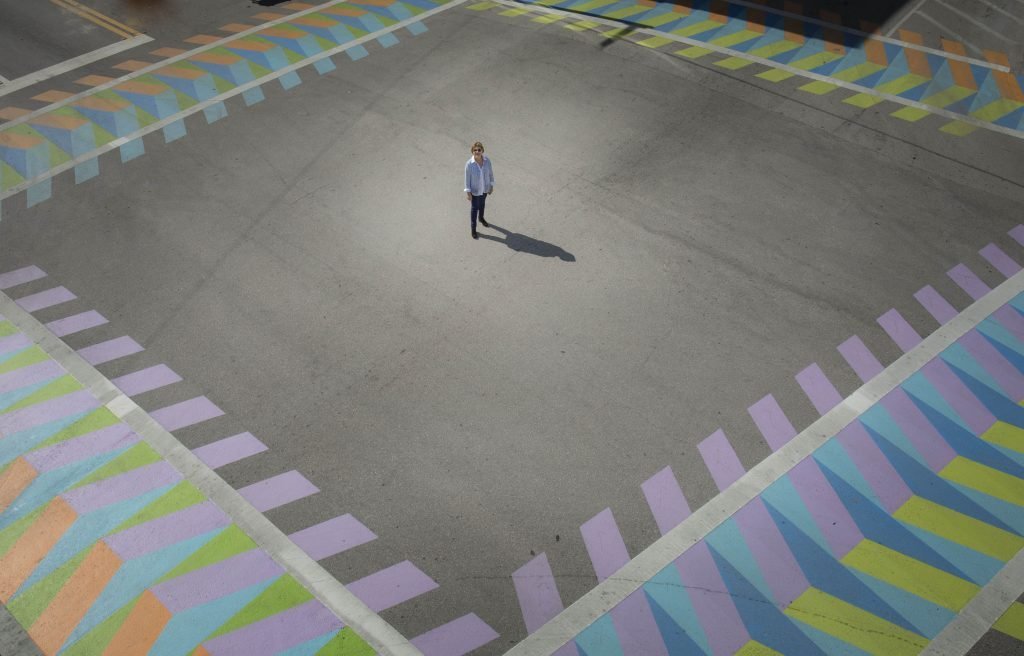 An image of a pedestrian walksaways designed by Carlos Cruz-Diez on Coral Gables