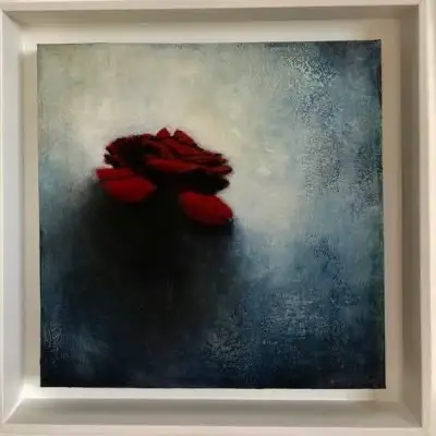 A image of Flores fondo azul a painting by Evelyn Valdirio