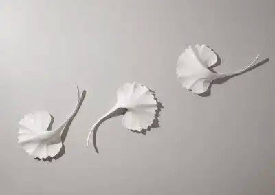 Falling petals installation on white